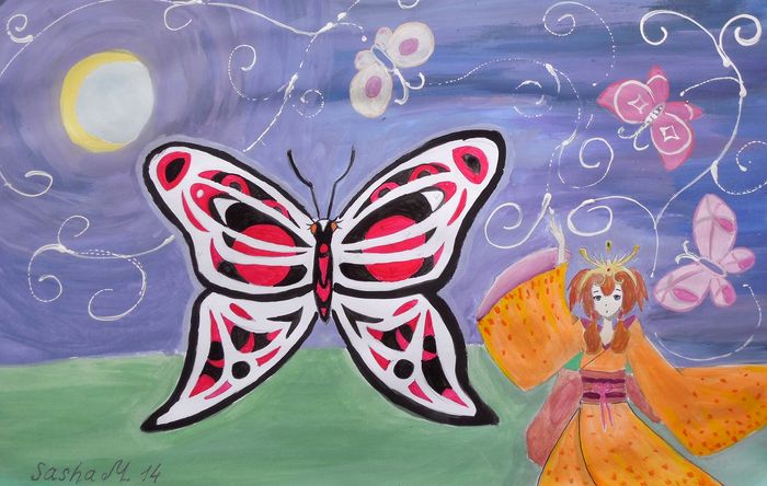 Art Studio PALETTE. Aleksandra Malisheva Picture.  Tempera Inspired by Indian Art 